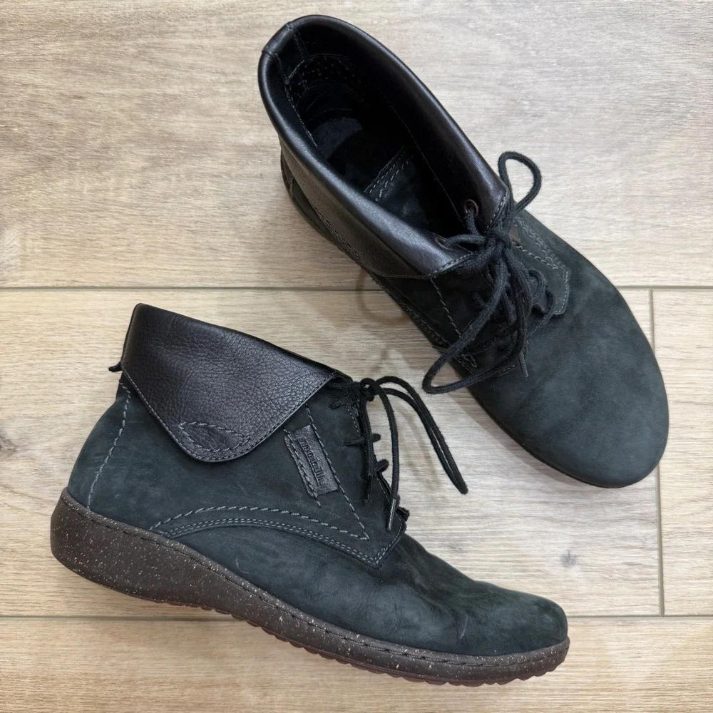 Mephisto Mobils Marylin Black Nubuck Leather Ankle Boots 07 Womens US 7.5 EUR 5